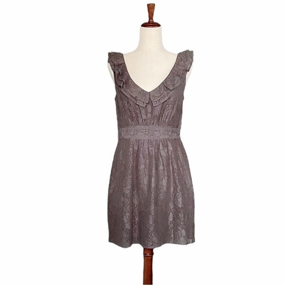 Anthropologie Maeve Dress Women's Size Small Y2K Gray Lace Ruffle Short Sundress - Picture 1 of 15